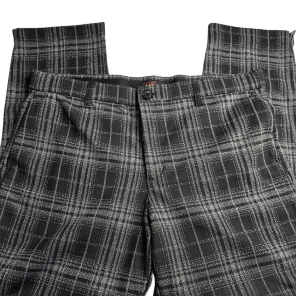 Lee 18W Black and Gray Plaid Pants Elastic Waistband Like NEW Fall Work CB-0921